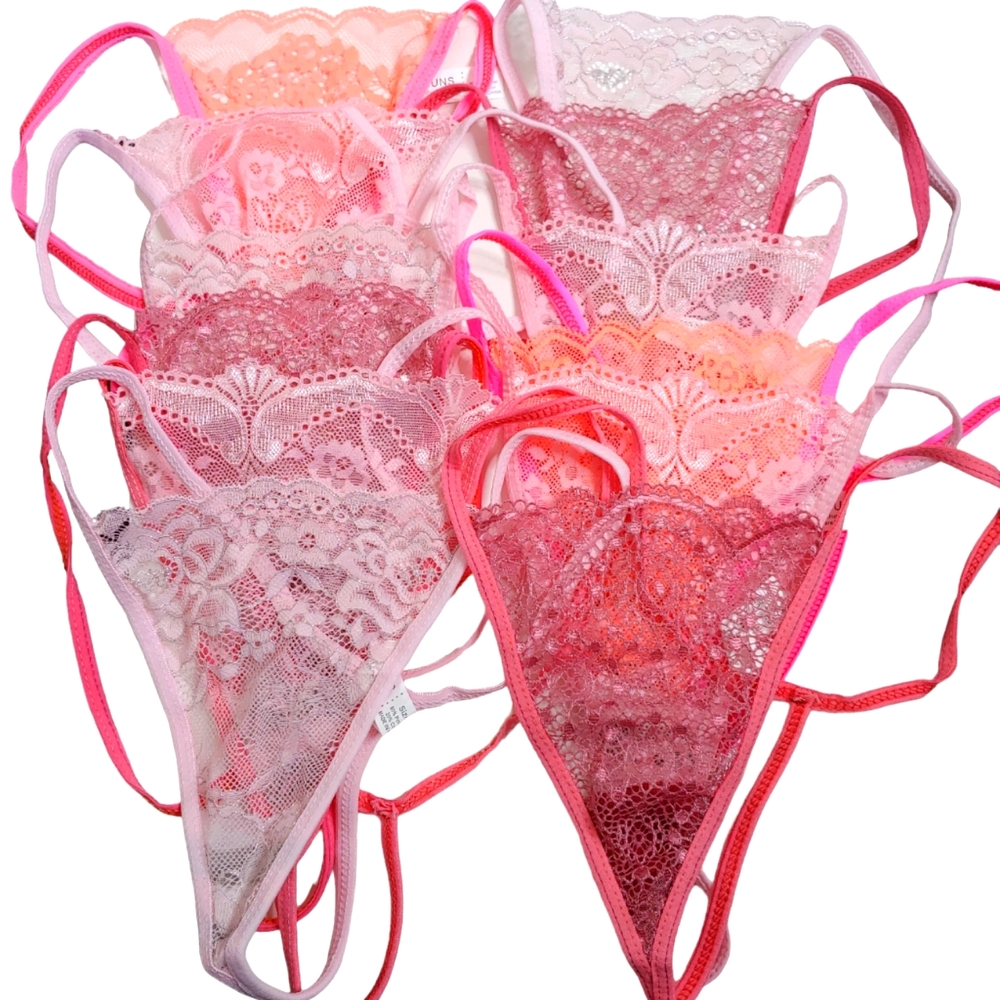 CHUNS Women's Pink Red Orange Lace Thong Bundle Size Large 12 For $25 New NWOT